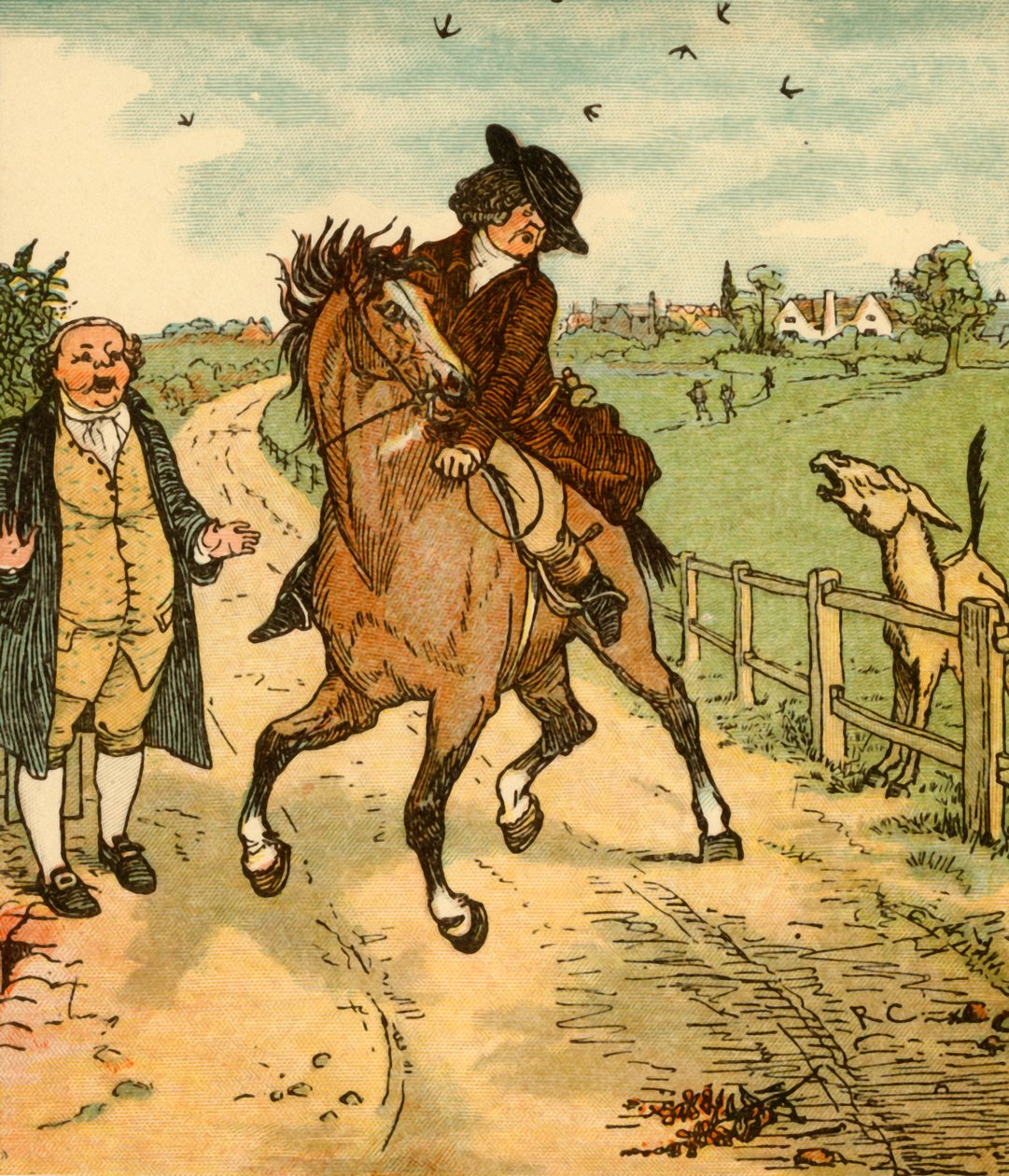 John Gilpins hest blir skremt av et esel, 1878, c1918. av Randolph Caldecott