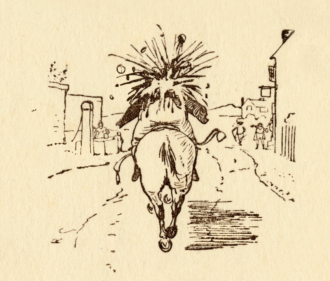 John Gilpins vinflasker eksploderer, 1878, c1918. av Randolph Caldecott