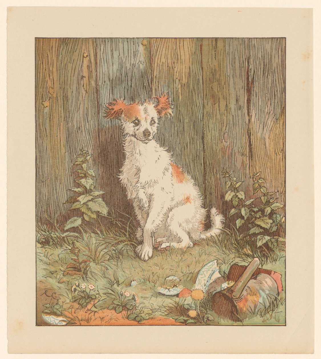 Liten hund som sitter ved et gjerde av Randolph Caldecott