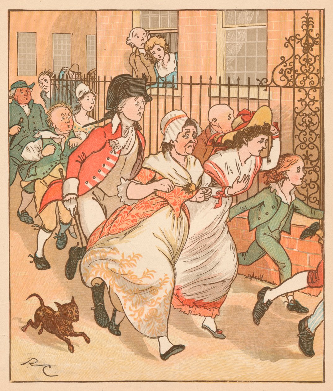 Naboer skynder seg for å hjelpe den gode mannen fra Islington, c1879. av Randolph Caldecott