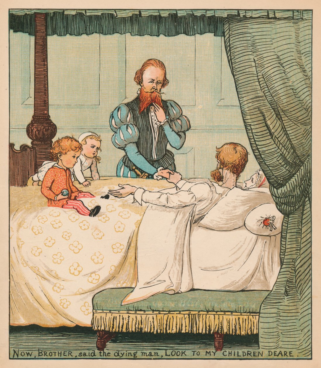 Nå, bror, sa den døende mannen, Se til mine barn kjære, c1878. av Randolph Caldecott