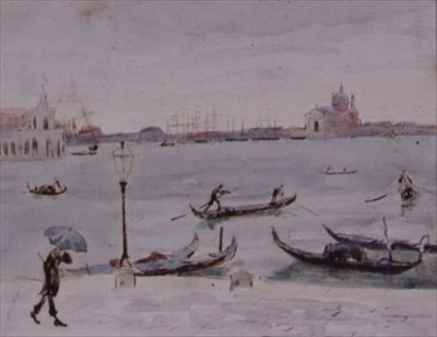 Tollhuset og kirken San Giorgio, Venezia, sett fra Piazzetta, 1800-tallet av Randolph Caldecott
