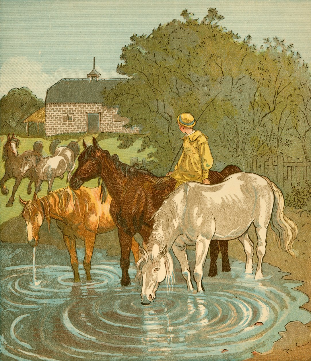 The Farmers Boy som vanner hester, c1881. av Randolph Caldecott