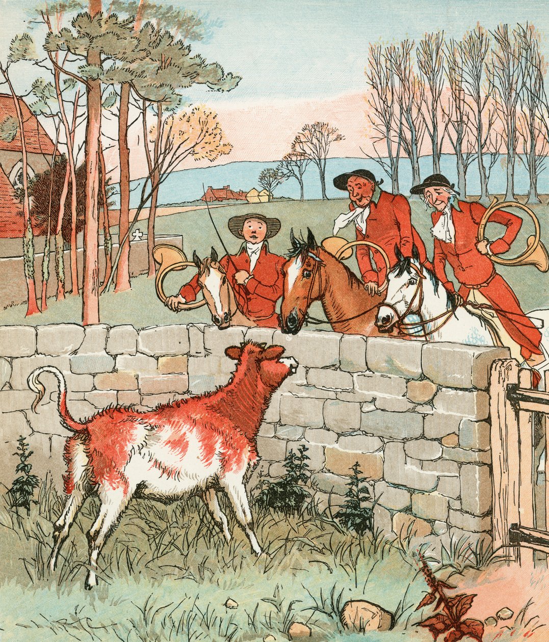 Jakten (fargelitografi) av Randolph Caldecott