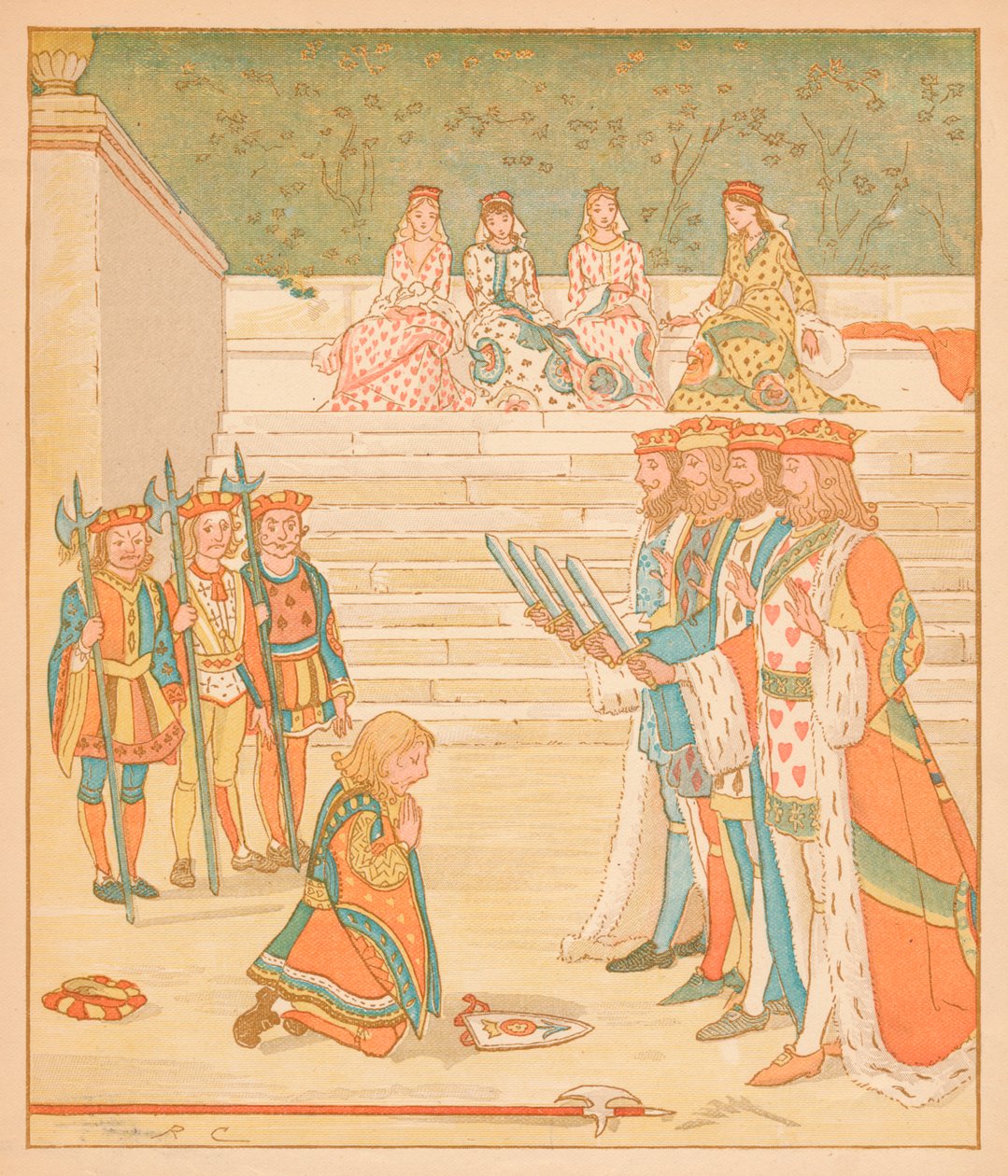 The Knove of Hearts, brakte tilbake de tertene, og sverget at han ikke ville stjele mer, 1880. av Randolph Caldecott