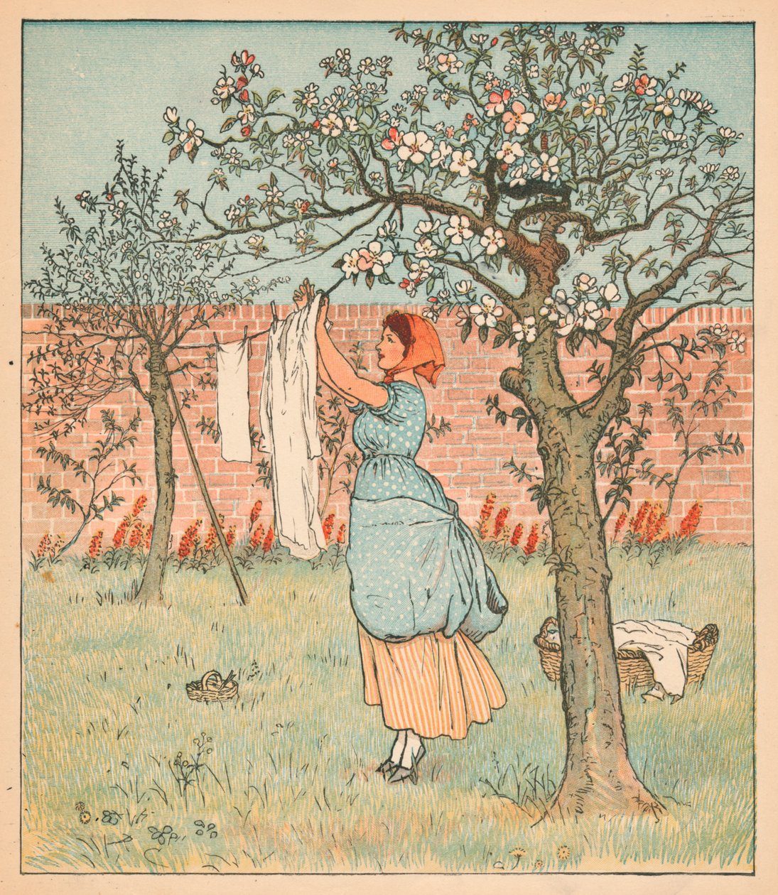 Hushjelpen var i hagen, Hanging out the Clothes, 1880. av Randolph Caldecott