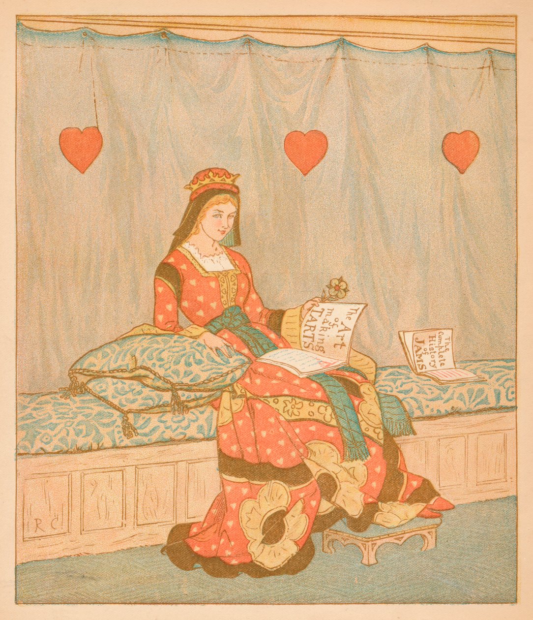 Hjertedronningen, hun laget noen terter, 1880. av Randolph Caldecott