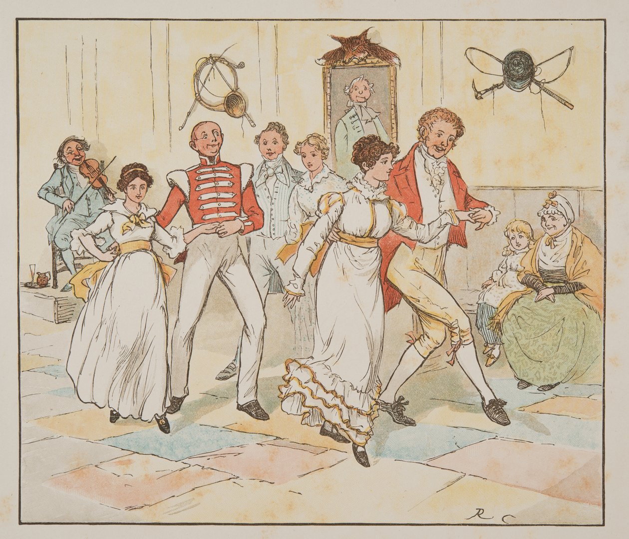 Soldaten og hans brud, fra The Hey Diddle Diddle Picture Book, pub.1882 (fargegravering) av Randolph Caldecott