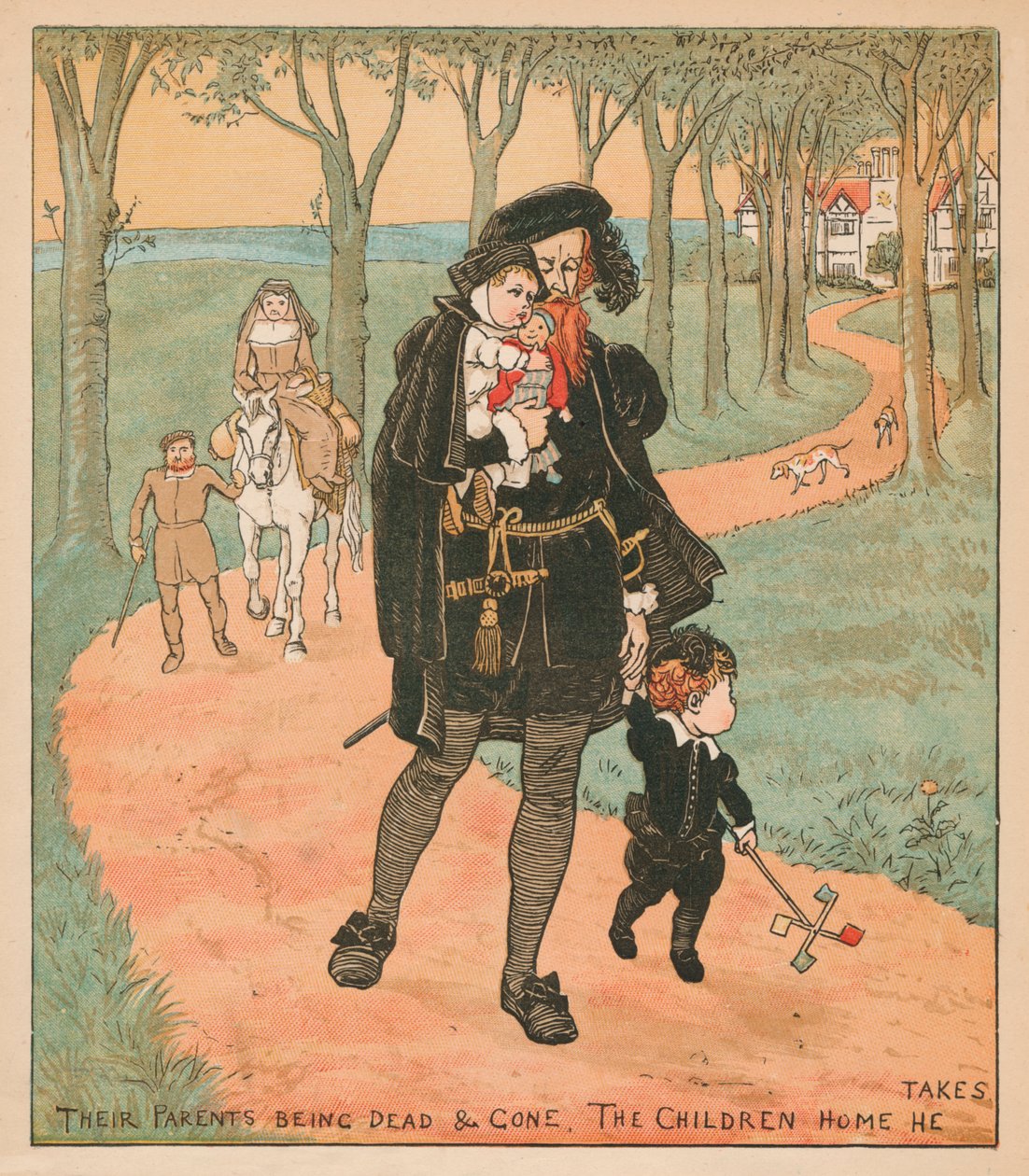 Foreldrene deres er døde og borte, Barnehjemmet han tar, c1878. av Randolph Caldecott