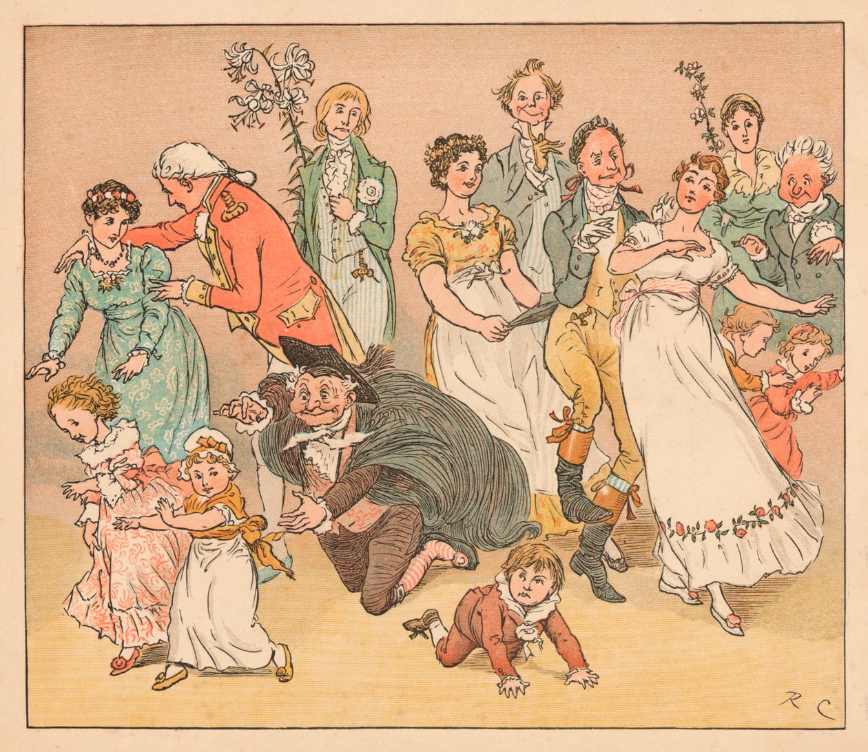 ...og de falt alle for å spille spillet "catch-as-catch-can...", c1885, 1934. av Randolph Caldecott
