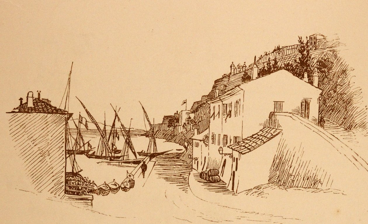 lokal fransk fiskerlandsby i Sør-Frankrike c1884 av Randolph Caldecott