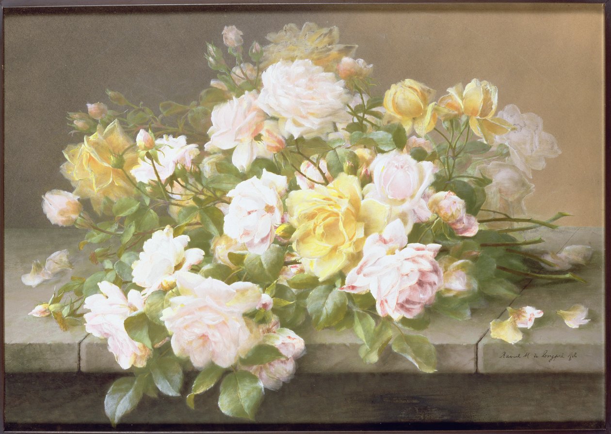 Rosa og gule roser av Raoul M. de Longpre