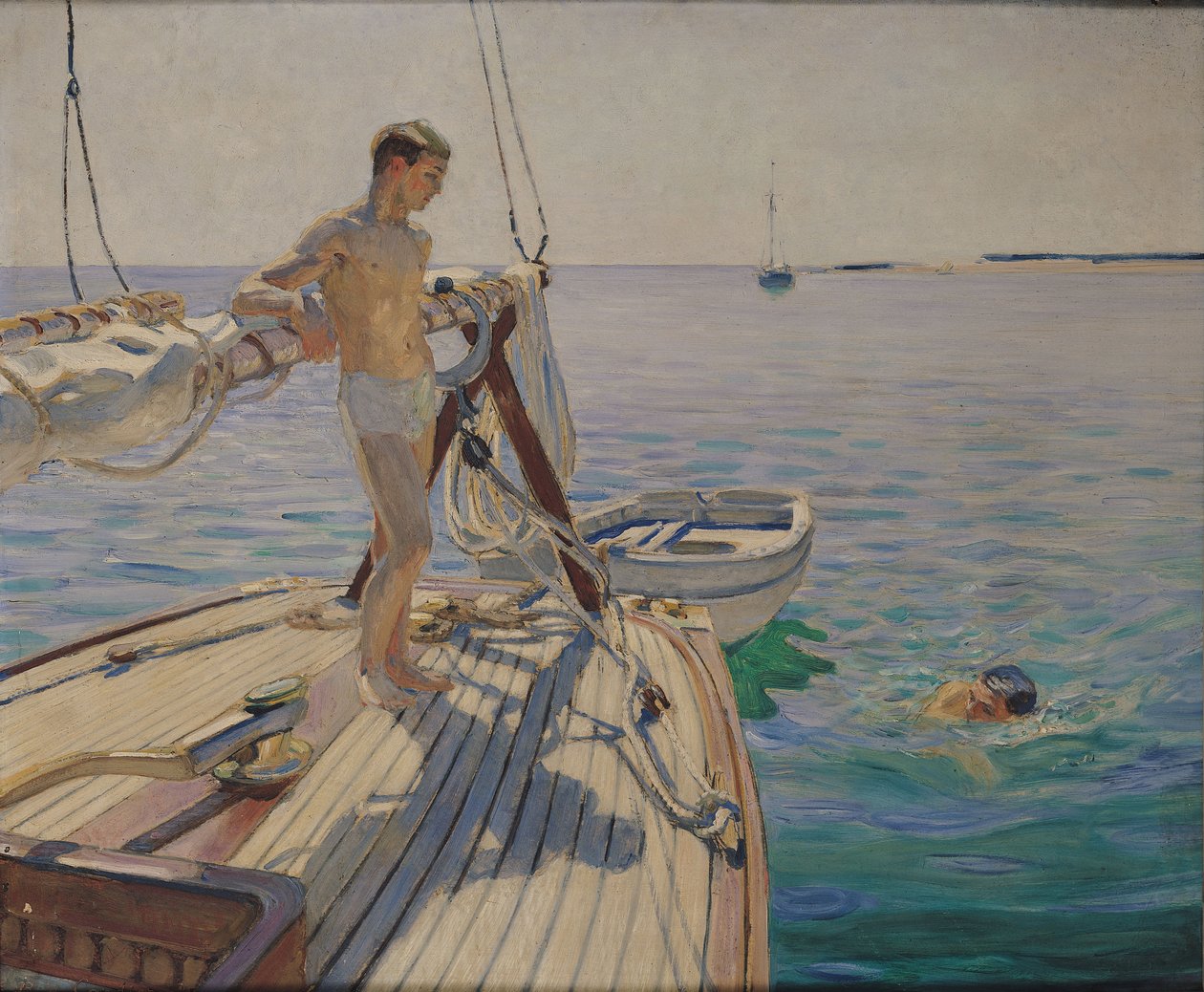 Bading fra båten (olje på lerret) av Raoul Du Gardier