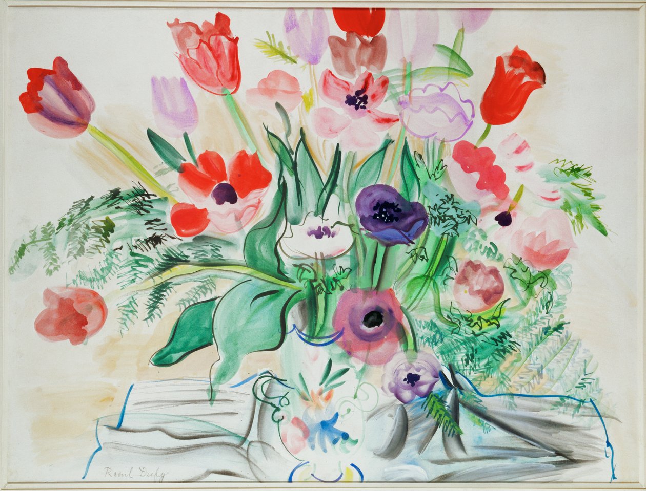 Anemoner og tulipaner (akvarell på papir) av Raoul Dufy