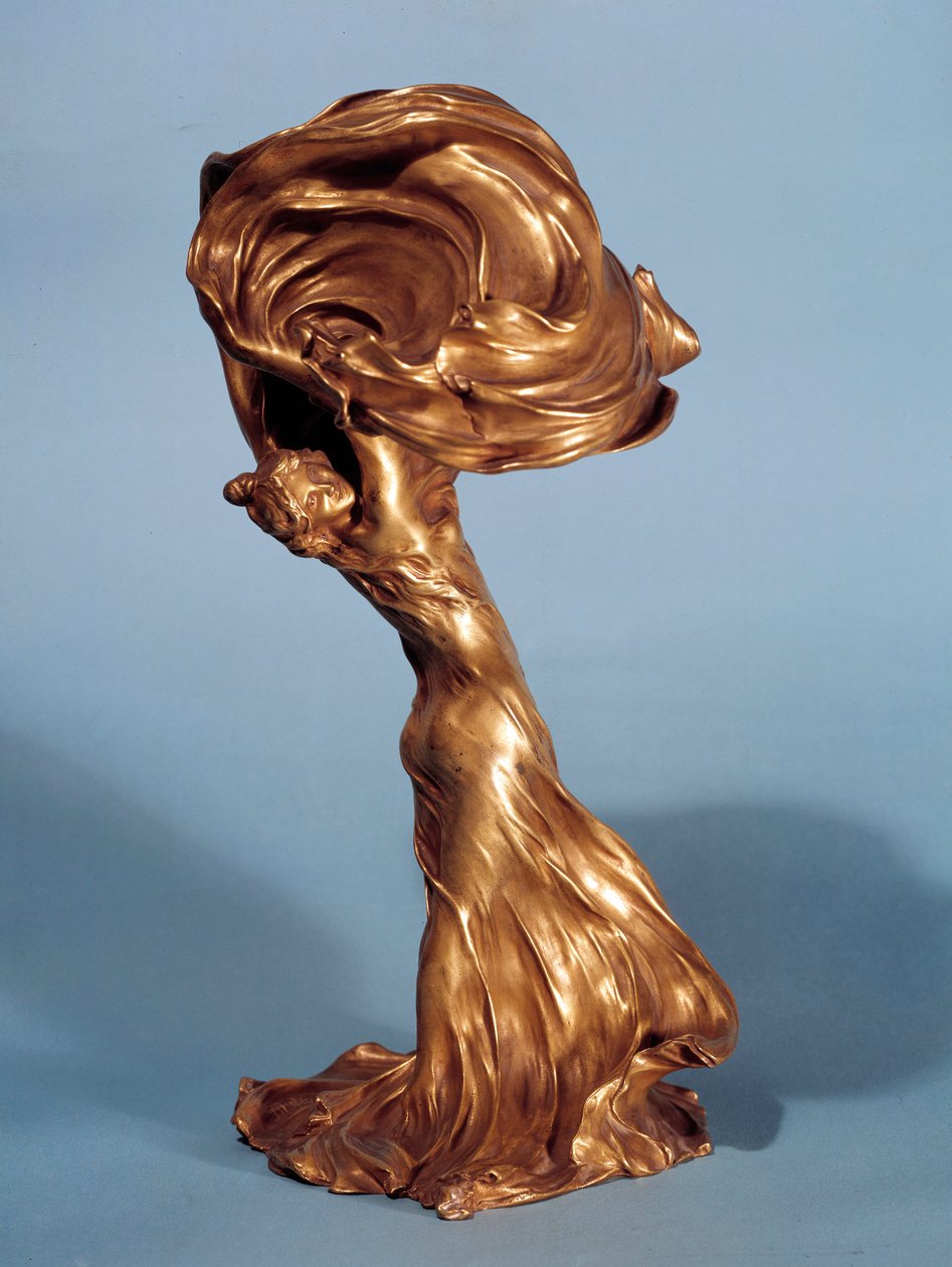 Lampestativ som representerer den amerikanske danseren Loie Fuller (1862-1928) laget av Francois Raoul Larche (1860-1912) 1900 Paris, dekorativ kunst av Raoul Francois Larche