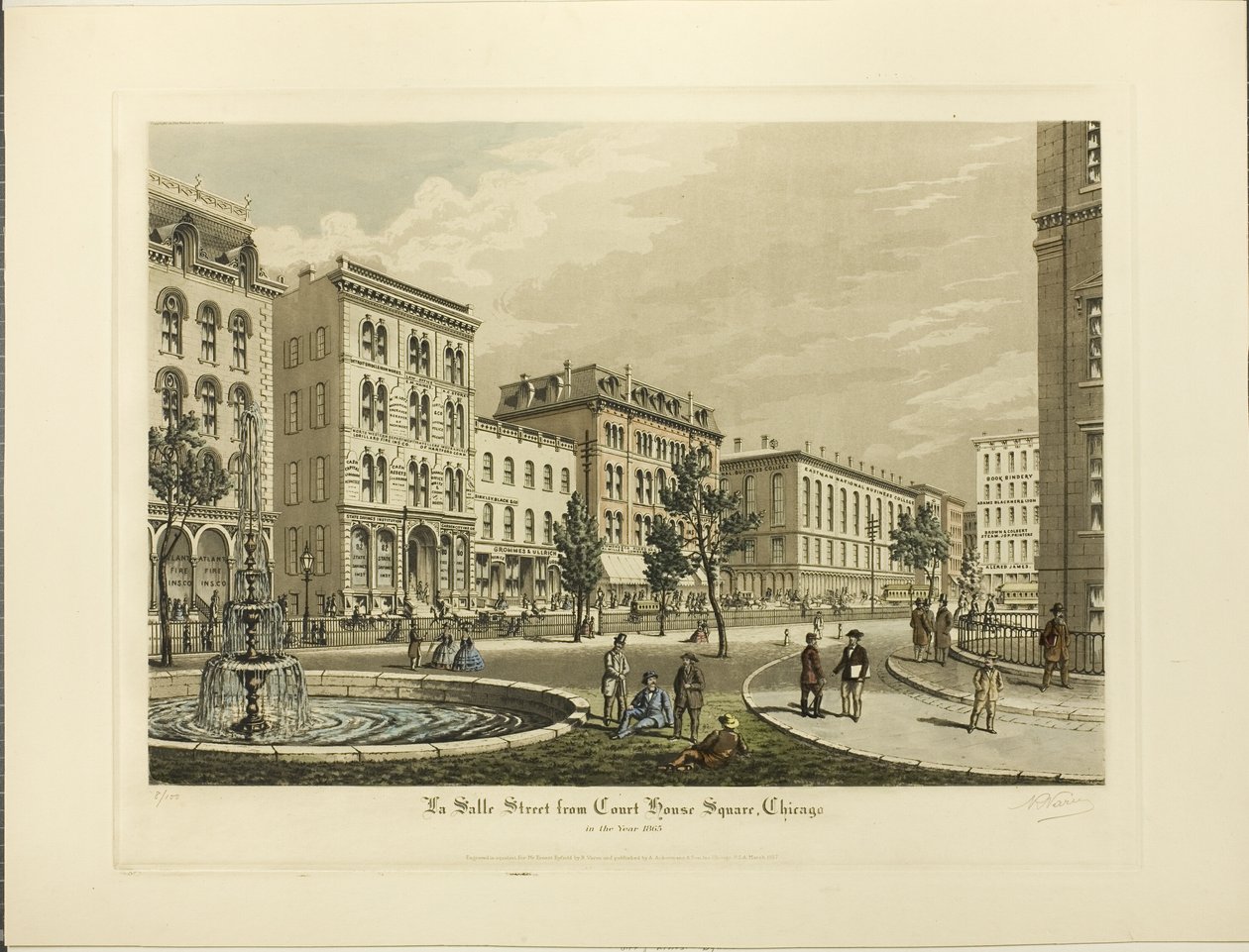 La Salle Street fra Court House Square, Chicago, i år 1865 av Raoul Varin