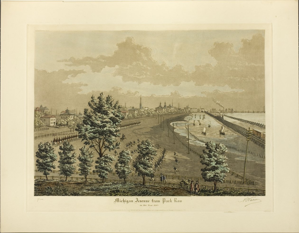 Michigan Avenue fra Park Row i år 1865 av Raoul Varin