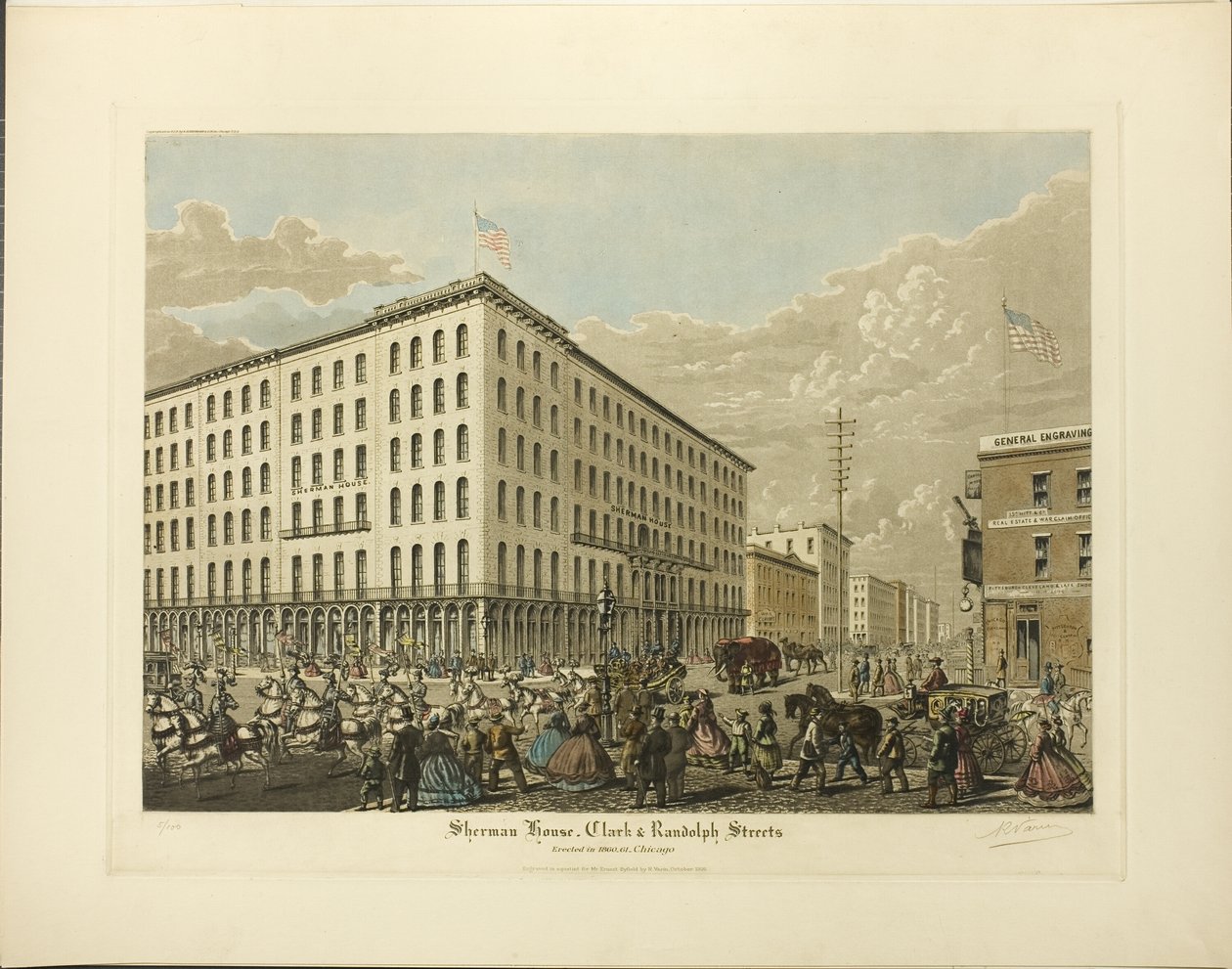 Sherman House, Clark and Randolph Streets, reist i 1860-61, Chicago av Raoul Varin