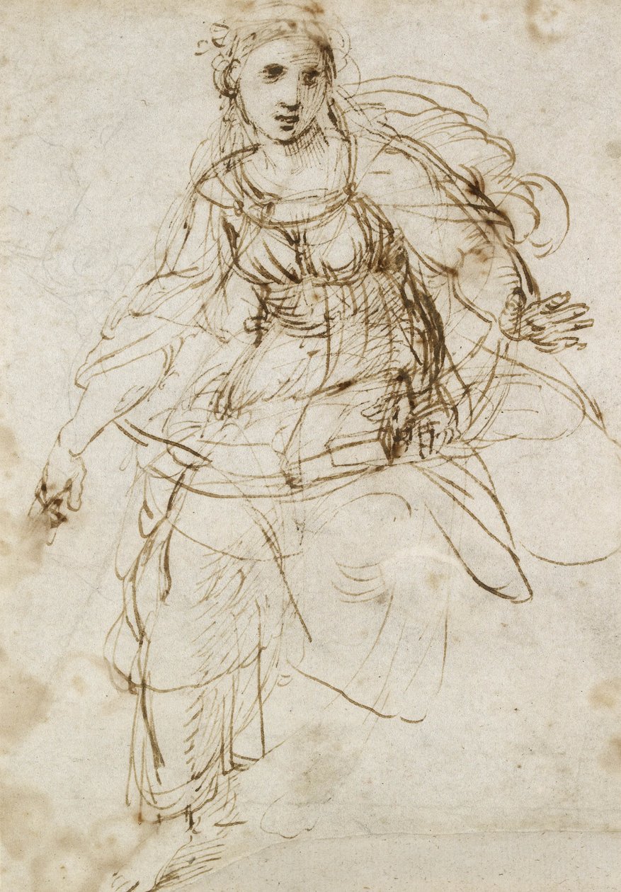 Allegorical Figure of Theology (penn og brunt blekk på hvitt papir) av Raffaello Sanzio Raphael