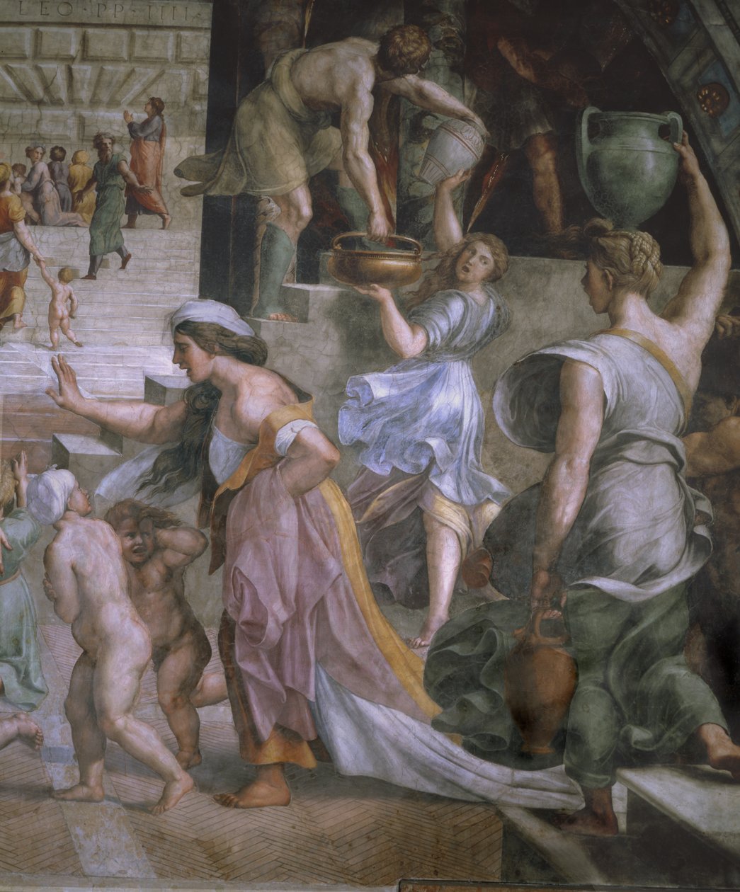 Detalj fra The Fire in the Borgo, Room of the Fire in the Borgo, 1514 av Raffaello Sanzio Raphael