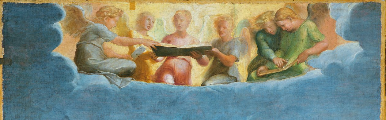 Detalj av St. Cecilia omgitt av St. Paul, St. Johannes Evangelisten, St. Augustin og Maria Magdalena, ca. 1513 av Raffaello Sanzio Raphael