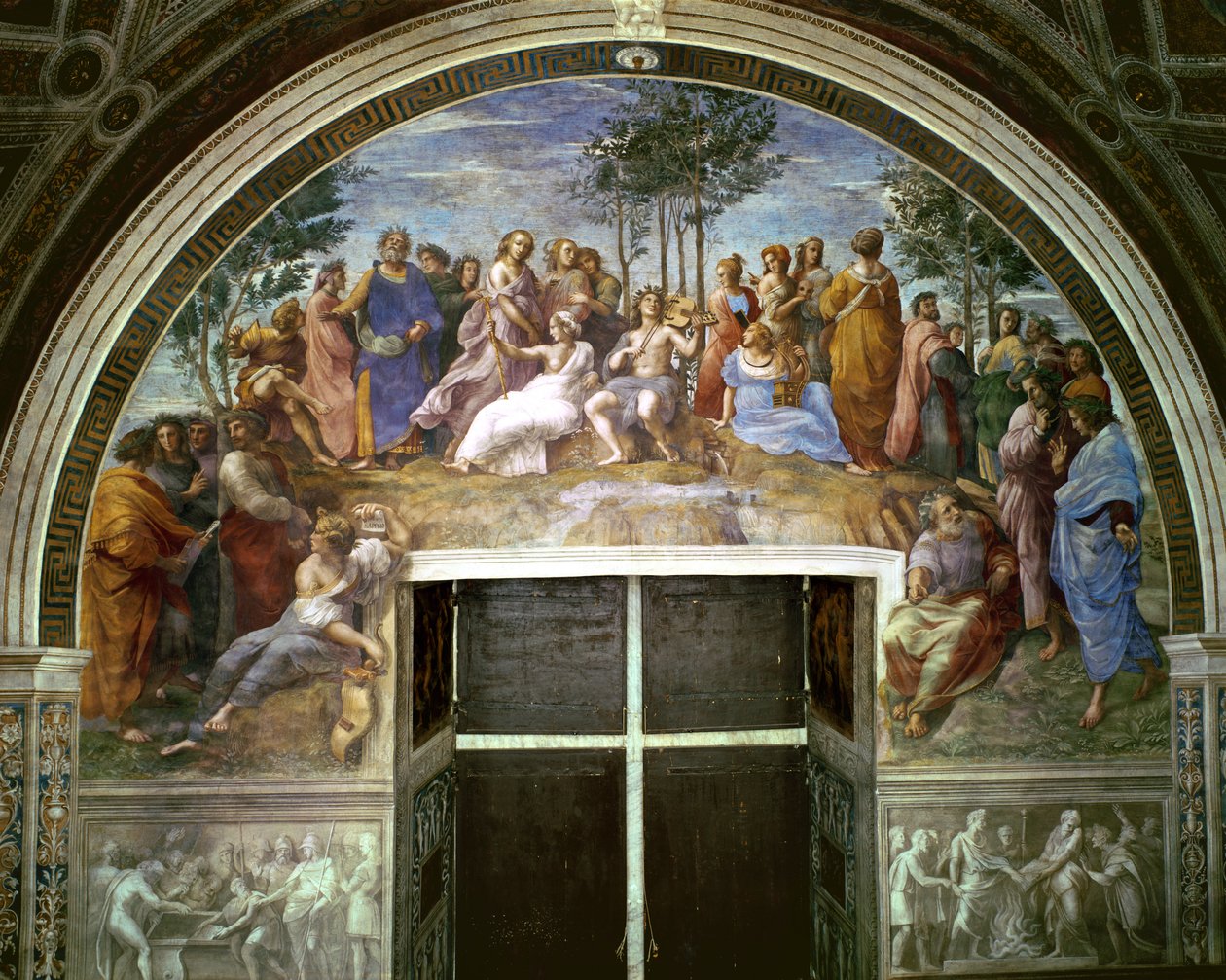 Parnassus, fra Stanza della Segnatura, 1510-11 (se også 16879) av Raffaello Sanzio Raphael