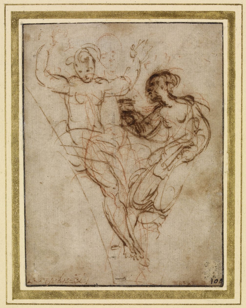 Psyche presenterer for Venus vasen av Proserpine (penn og brunt blekk over rødt kritt på brunaktig papir) av Raffaello Sanzio Raphael