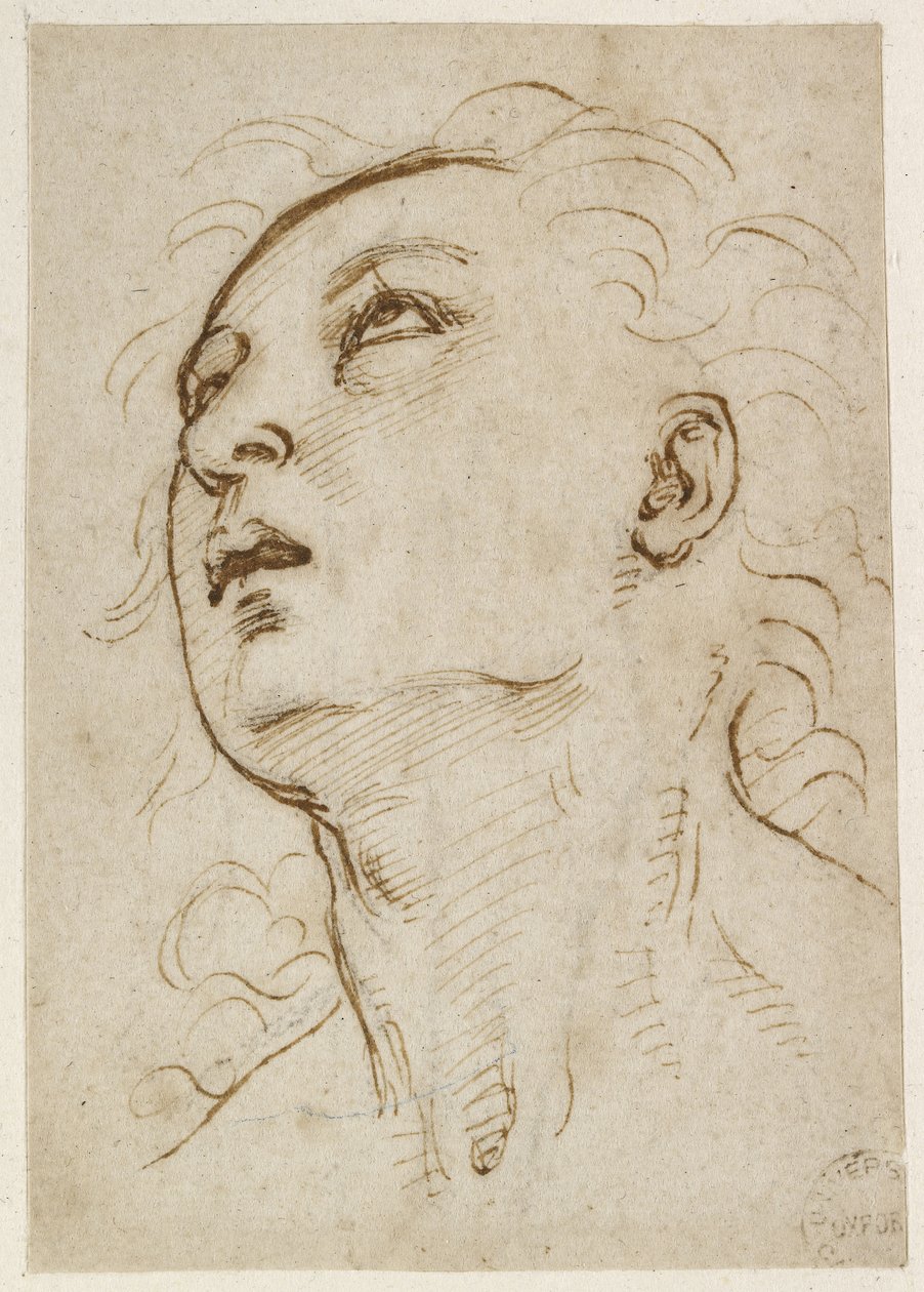 Rekto: Hodet til en ung mann som stirrer oppover, WA1846.156 av Raffaello Sanzio Raphael
