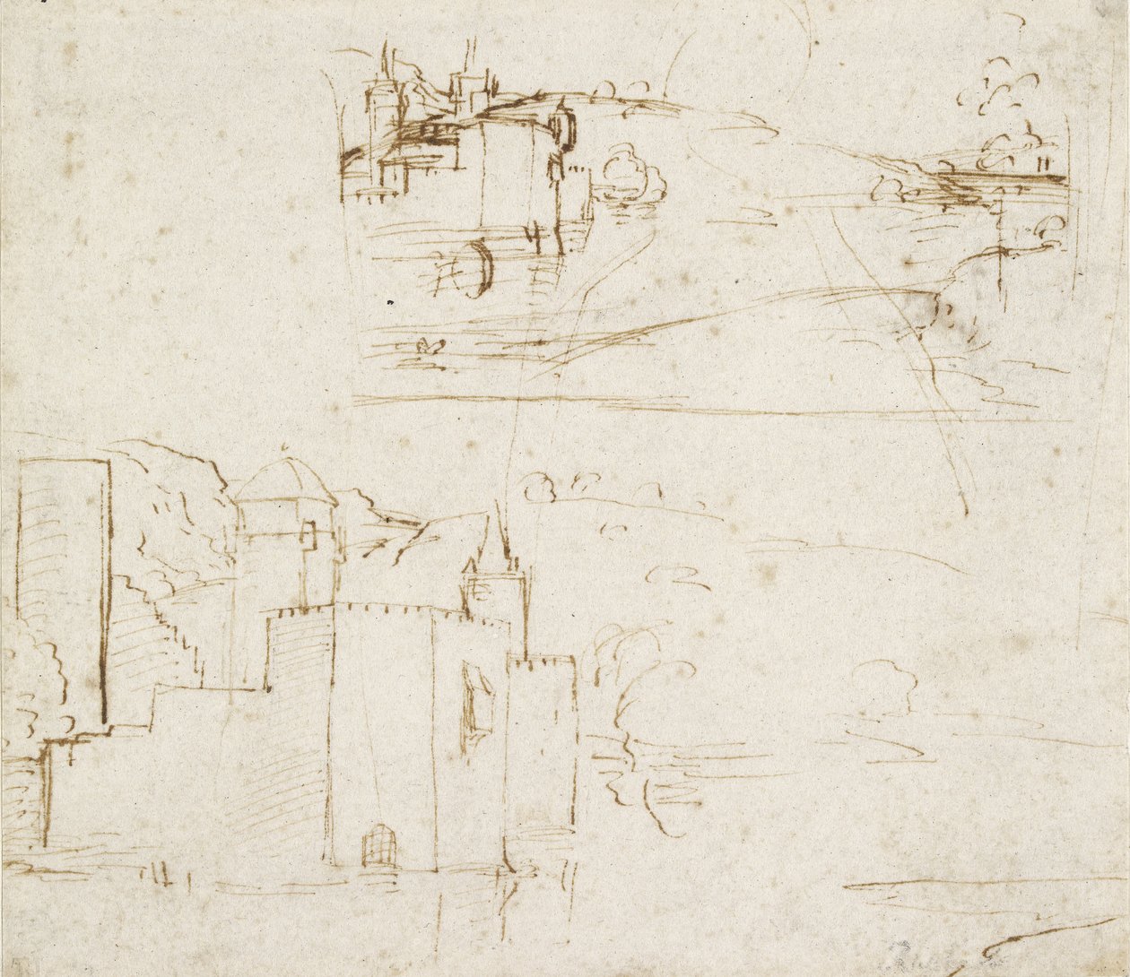 Recto: To separate Sketches of Landscapes, WA1846.152b av Raffaello Sanzio Raphael
