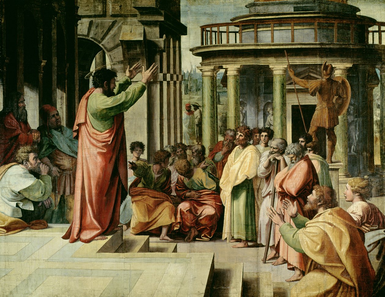 St. Paul forkynner i Athen (tegneserie for Det sixtinske kapell) (FØR RESTAURERING) av Raffaello Sanzio Raphael