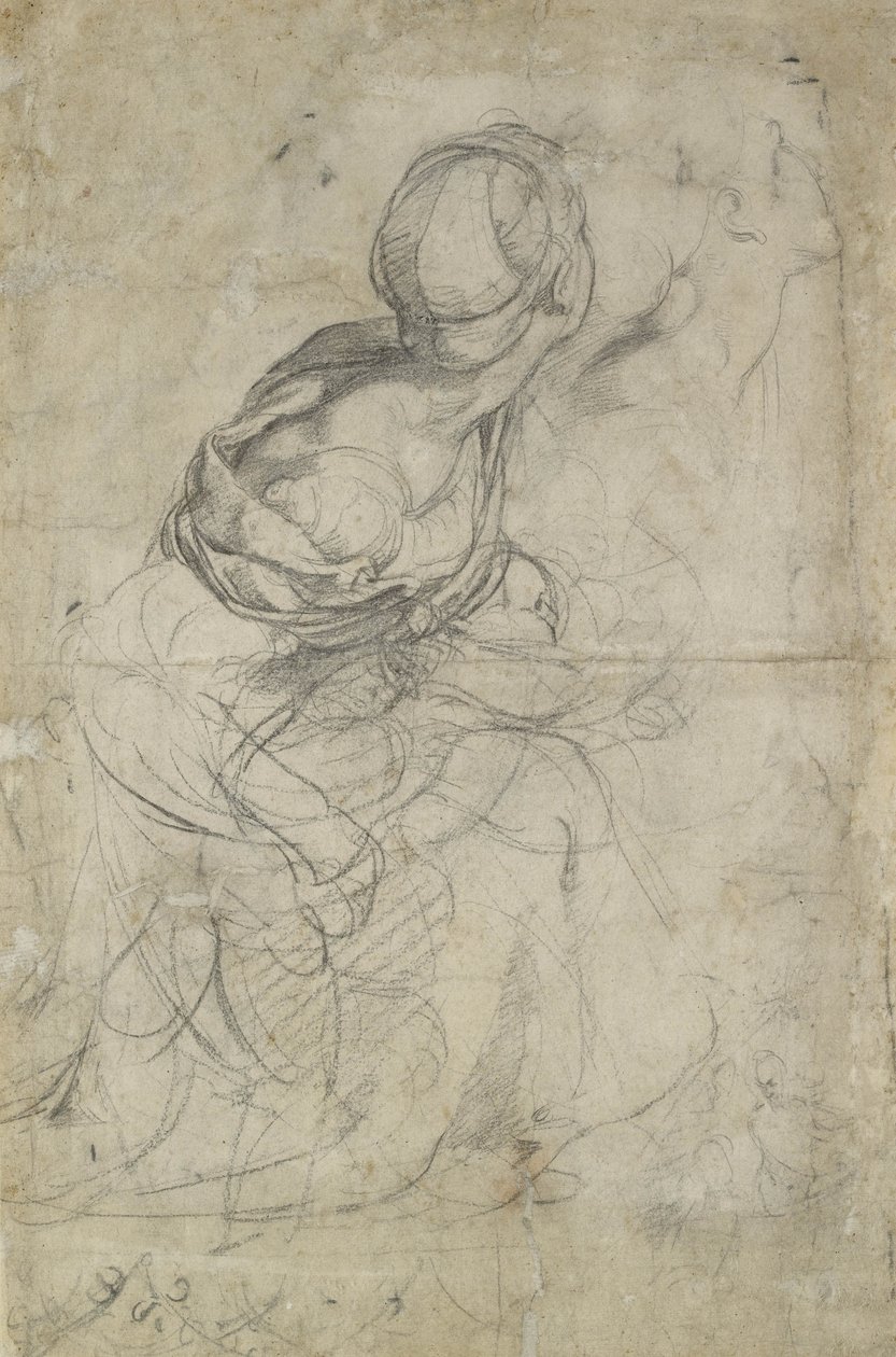 Studier for to knelende kvinner (svart kritt) av Raffaello Sanzio Raphael