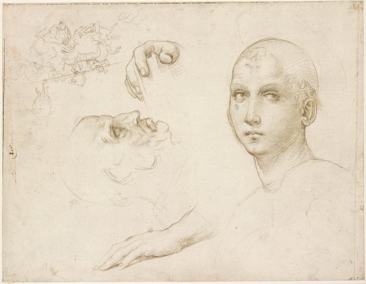 Studier for treenigheten i San Severo og skisser etter Leonardo, WA1846.176 av Raffaello Sanzio Raphael