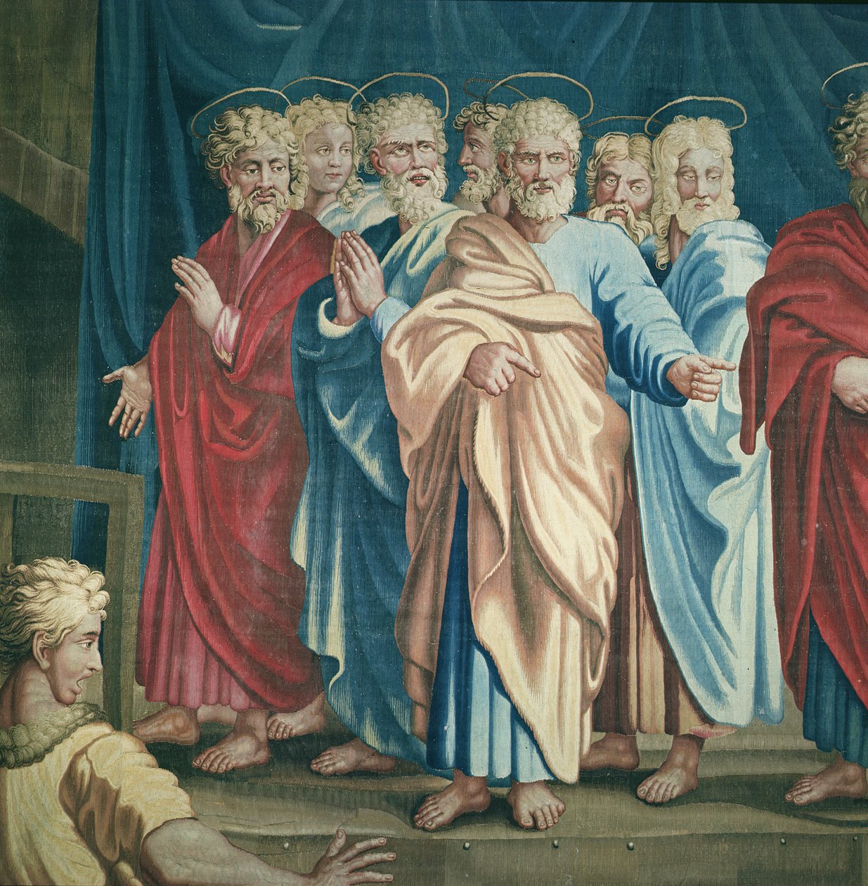 Tapet som skildrer Apostlenes gjerninger, Ananias død detalj av Saint Paul og apostlene, vevd på Beauvais Workshop under ledelse av Philippe Behagle 1641-1705, 1695-98 ull av Raffaello Sanzio Raphael