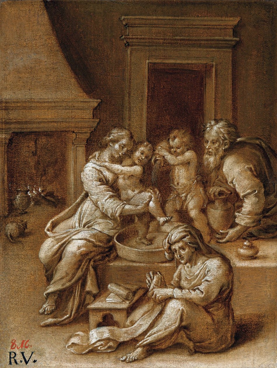 Jesusbarns bad. av Raffaello Sanzio Raphael