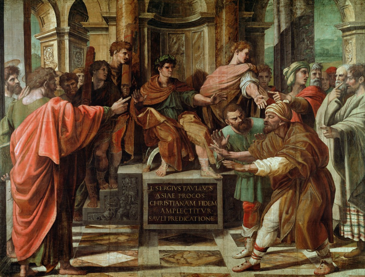 The Blinding of Elymas (tegneserie for Det sixtinske kapell) (FØR RESTORASJON) av Raffaello Sanzio Raphael
