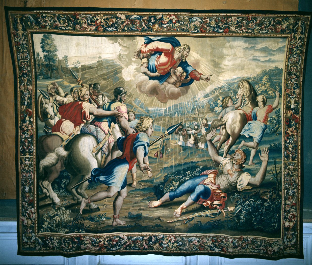 The Conversion of St. Paul, fra en serie som skildrer Apostlenes gjerninger, vevd på Beauvais-verkstedet under ledelse av Philippe Behagle (1641-1705) 1695-98 (ullteppe) av Raffaello Sanzio Raphael