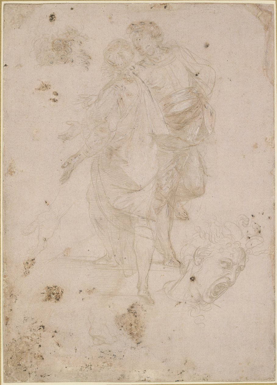 To menn som samtaler på et trinn, og et hode som roper, WA1846.191 av Raffaello Sanzio Raphael