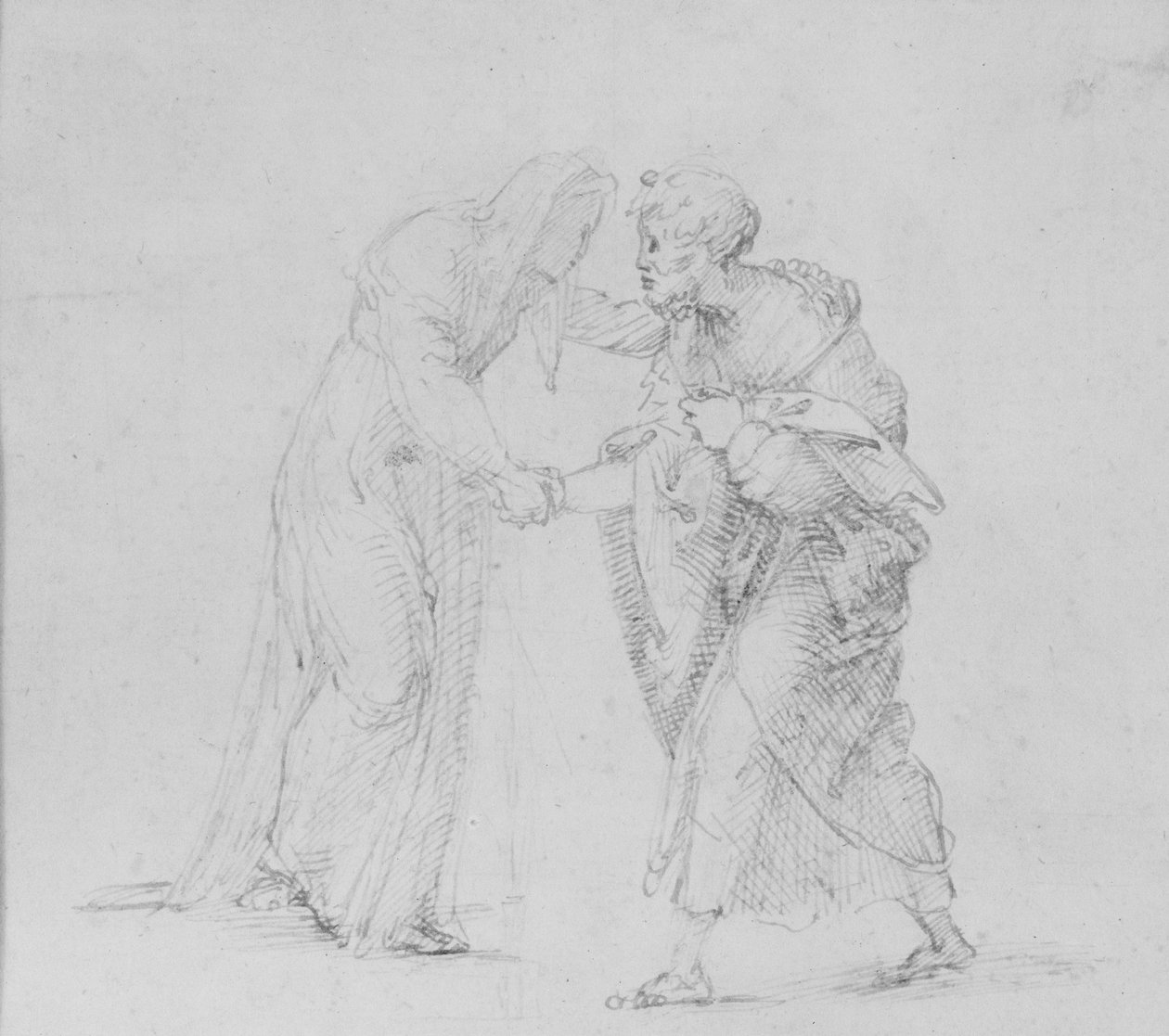 Verso: Sammensetning av to figurer som representerer møtet mellom Joachim og Anna, WA1846.204 av Raffaello Sanzio Raphael