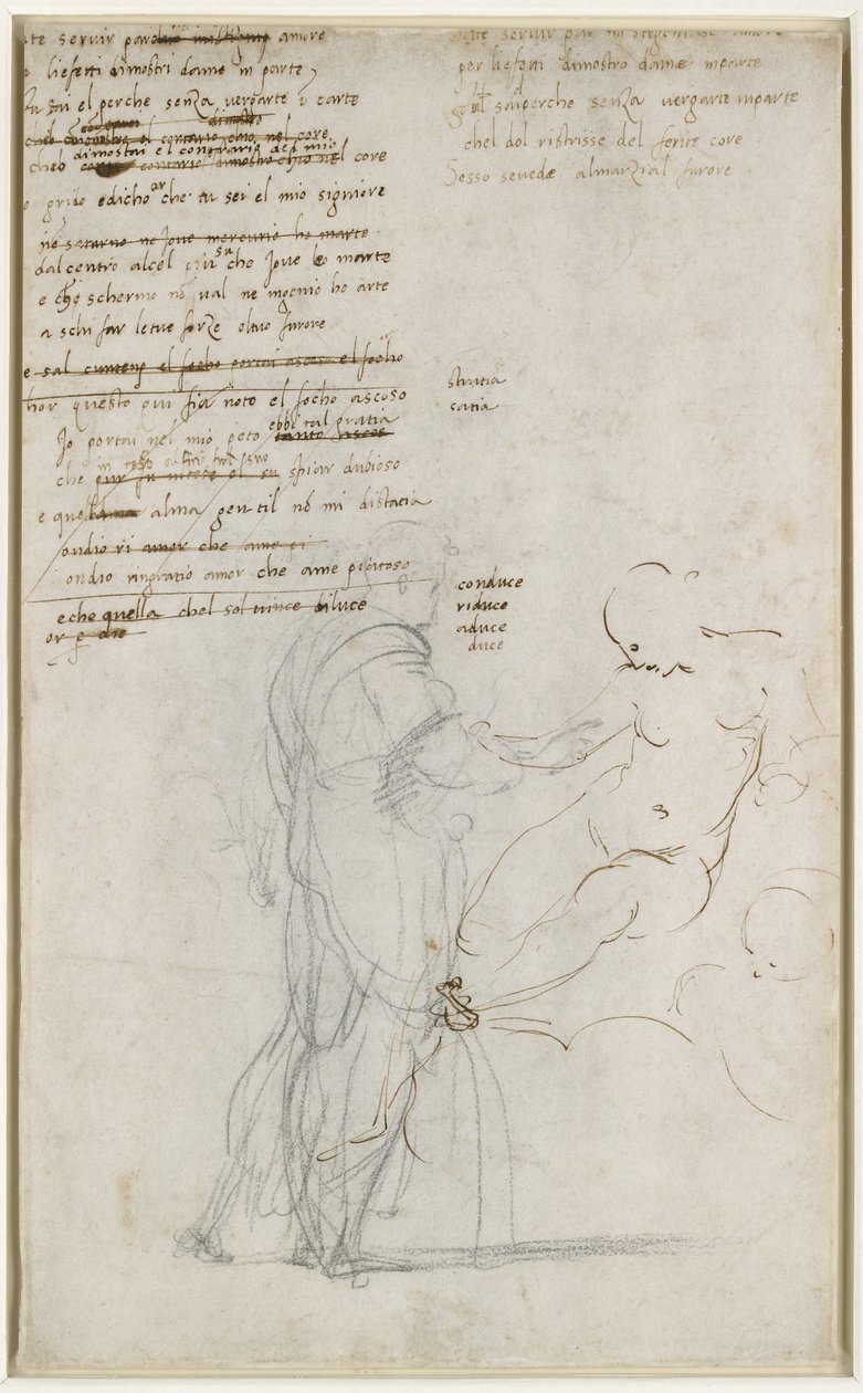 Verso: Figurstudier og en utkast til sonnett, WA1846.186 av Raffaello Sanzio Raphael