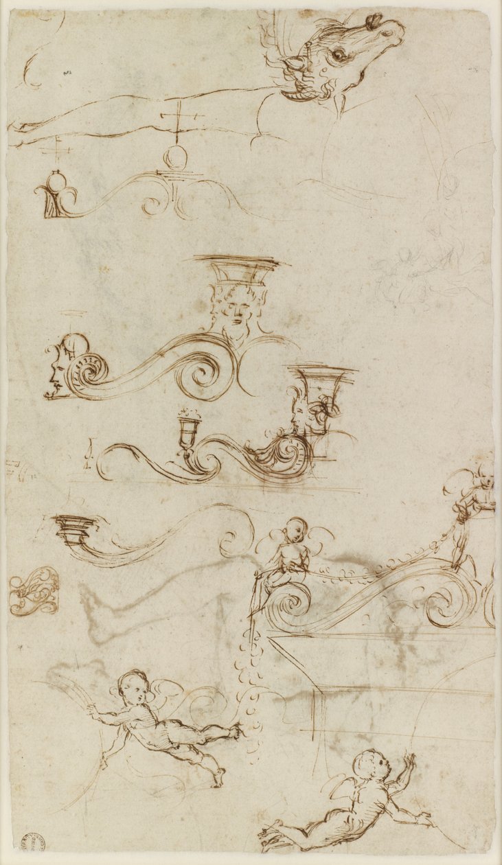 Verso: Ark med studier hovedsakelig av ornamentale detaljer, WA1846.147 av Raffaello Sanzio Raphael