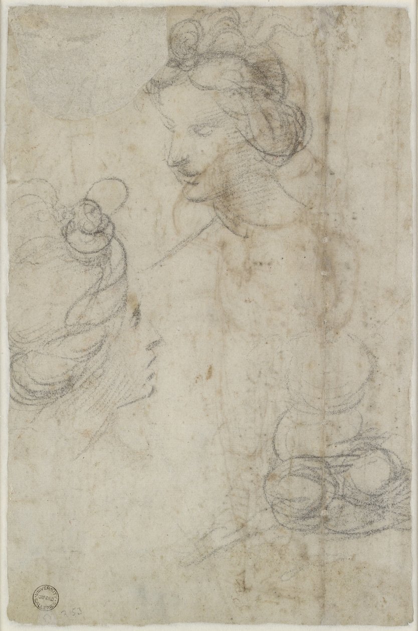 Verso: To kvinnelige hoder og en skisse av en kvinne som sitter på huk, WA1846.168 av Raffaello Sanzio Raphael