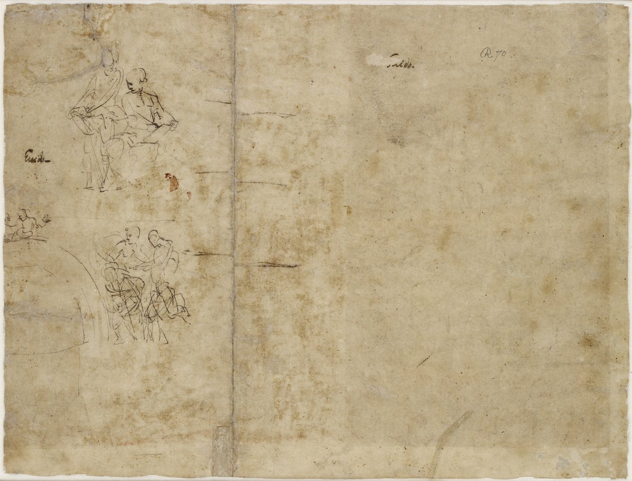 Rev: Two Sketches of Figures, komposisjonsskisse for Chigi Chapel, Santa Maria della Pace, WA1846.194 av Raffaello Sanzio Raphael
