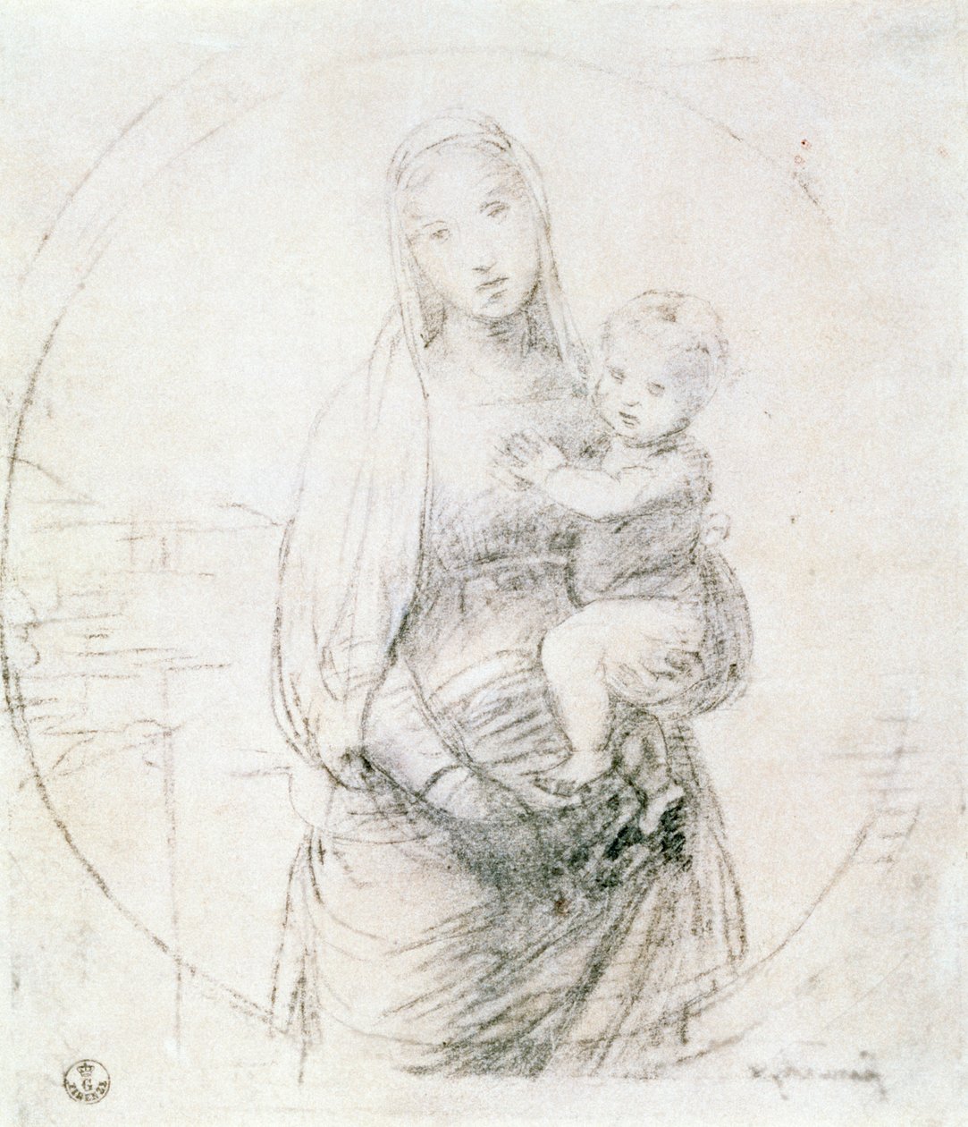 Studie av en Madonna og et barn (kritt) av Raffaello Sanzio Raphael
