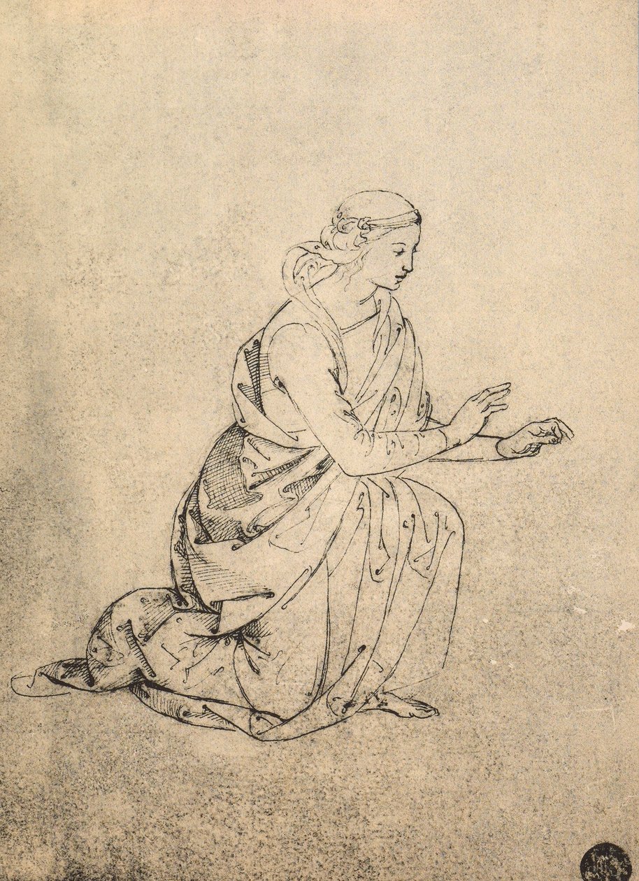 Kvinnelig figur som kneler; tegning av Raphael. Gallerie dellAccademia, Venezia av Raffaello Sanzio Raphael
