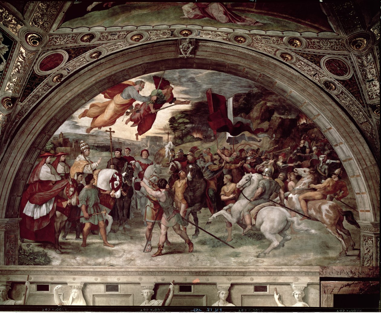 Pave Leo I (ca. 390-461) frastøter Attila (ca. 406-453) 1511-14 av Raffaello Sanzio Raphael