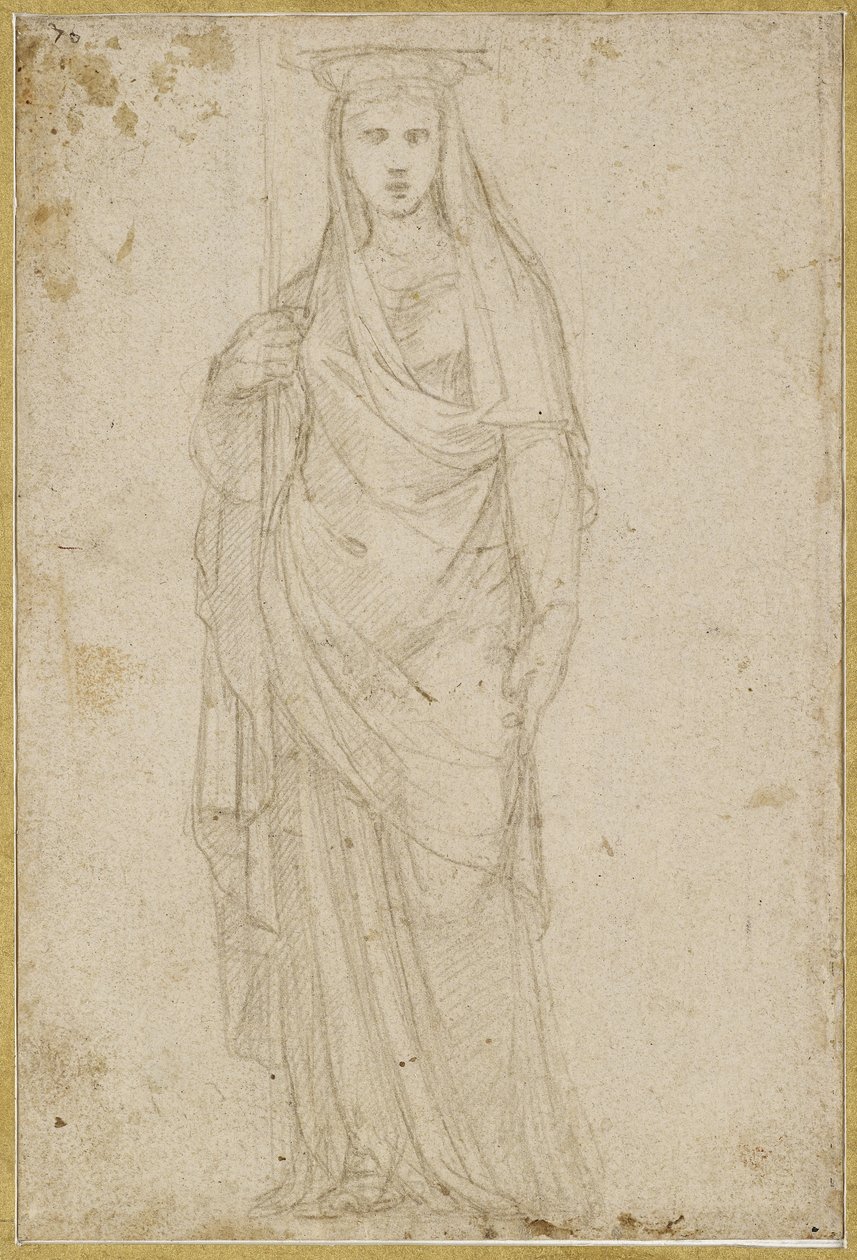 Recto: A Caryatid, WA1965.47.5 (sølvspiss på et blek steinfarget preparat på krempapir) av Raffaello Sanzio Raphael