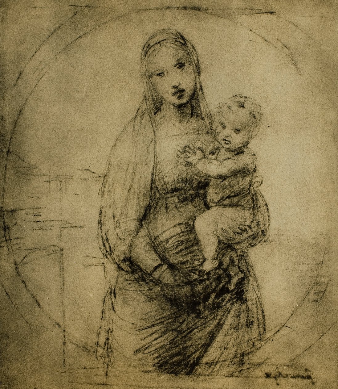 Studie for storhertugens madonna, tegning av Raphael. Cabinet of Drawings and Prints, Uffizi Gallery, Firenze av Raffaello Sanzio Raphael