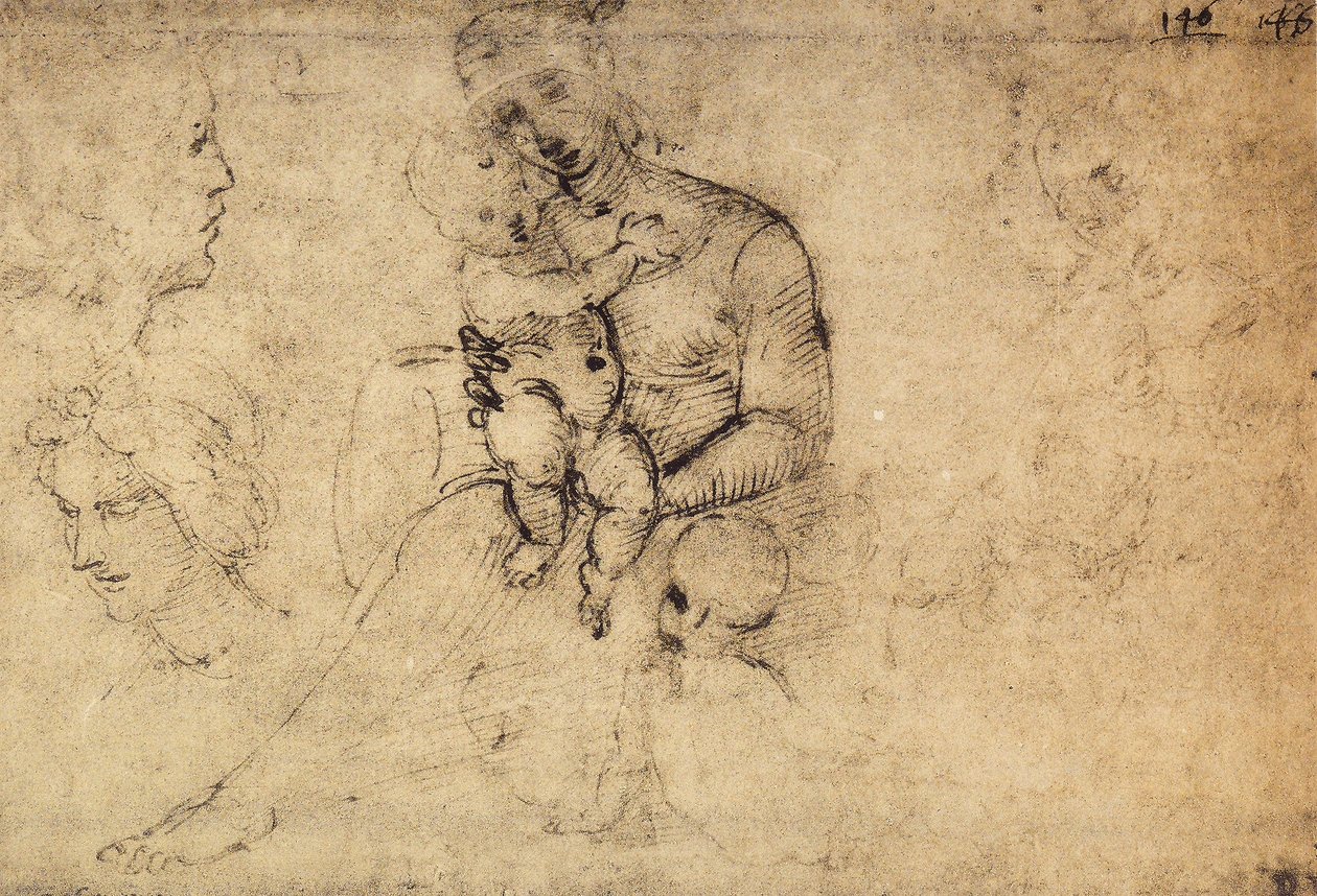 Studie av Madonna og barn; tegning av Raphael. Louvre, Paris av Raffaello Sanzio Raphael