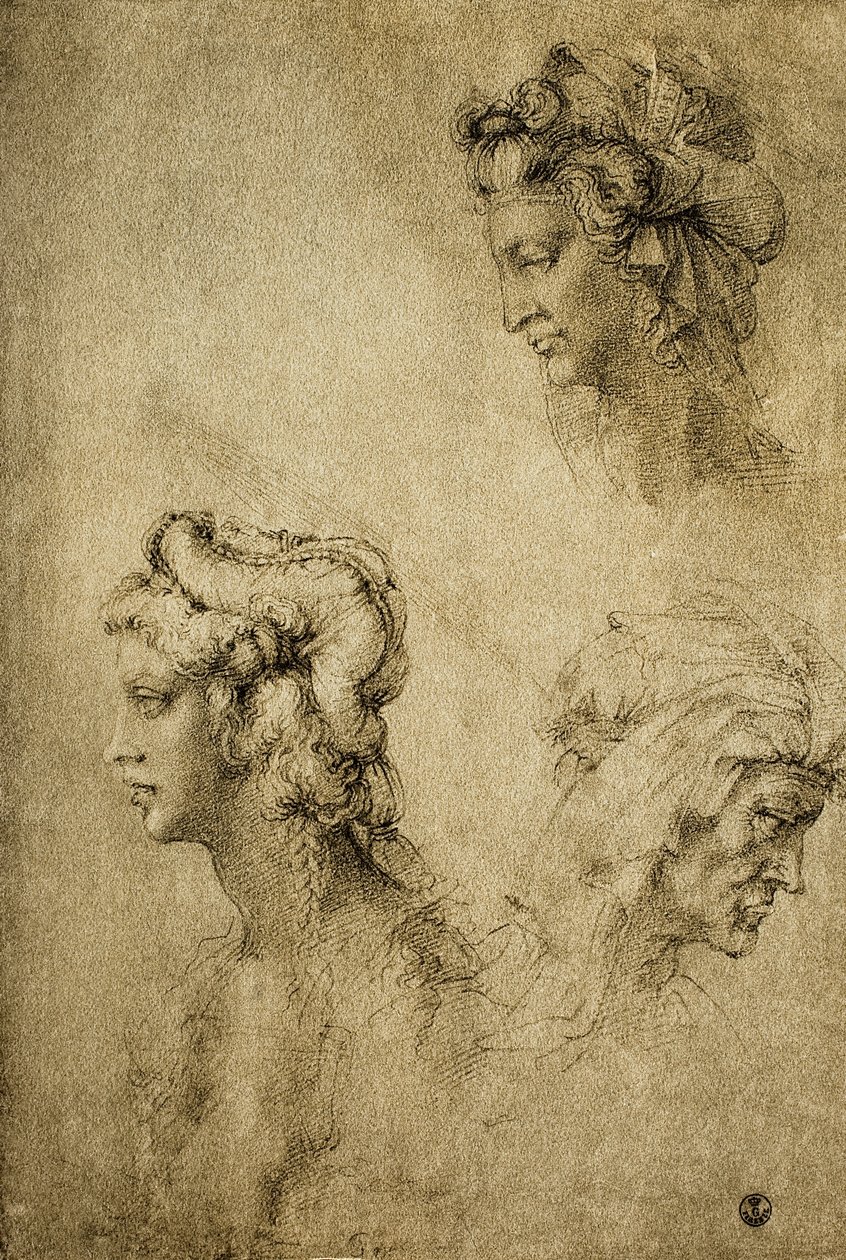 Studie av kvinnelige hoder, tegning av Raphael; Cabinet of Drawings and Prints, Uffizi Gallery, Firenze av Raffaello Sanzio Raphael