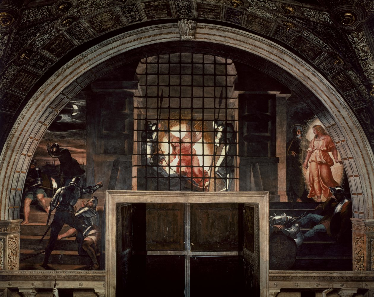 Frigjøringen av St. Peter, i Stanza DEliodoro, 1512-14 av Raffaello Sanzio Raphael